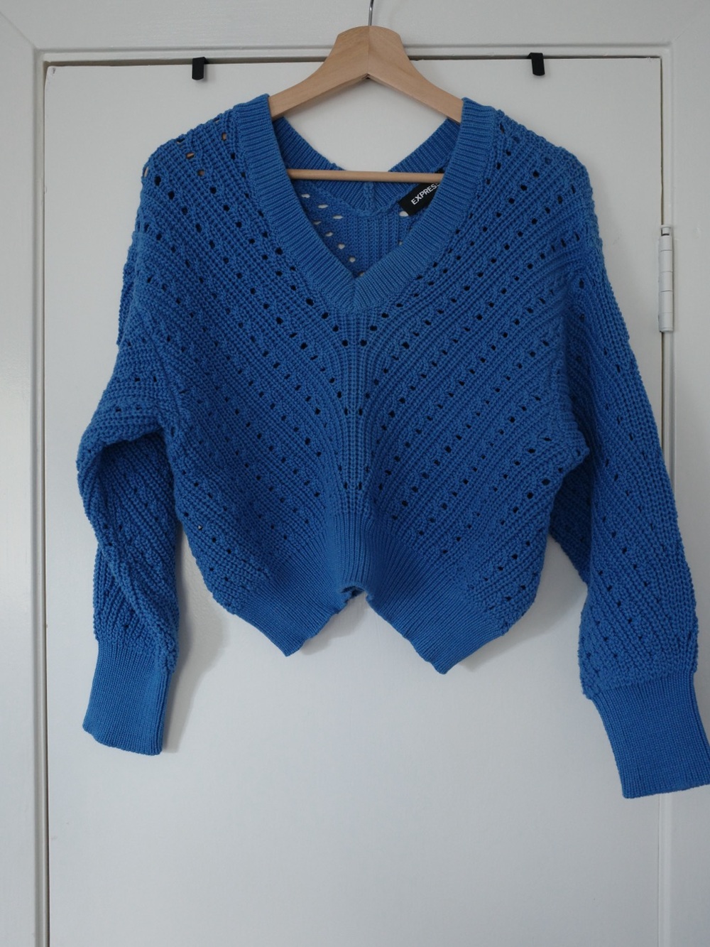 Express Cobalt Pointelle V-Neck Sweater